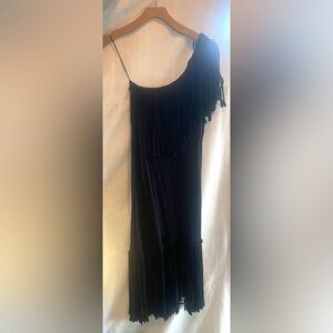 Lanvin Paris Black Fringe One-Shoulder Dress